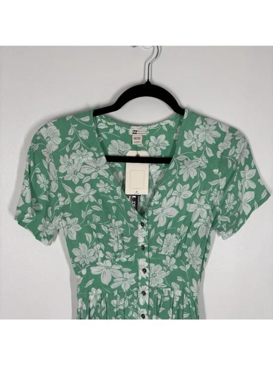 Billabong Women XS Green White Floral Twirl Around Short Mini Dress NWT - Picture 7 of 15